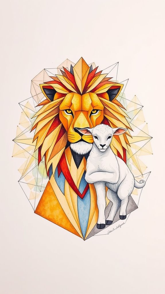 abstract lion lamb shapes