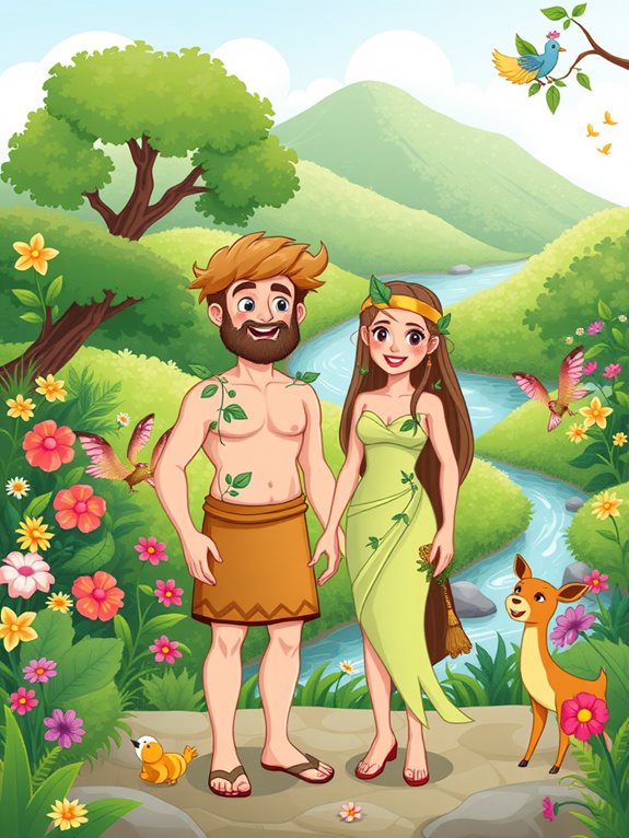 adam and eve illustration paradise