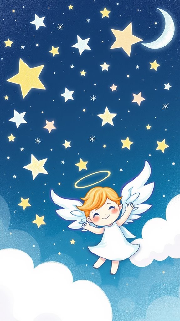 adorable angel surrounded by stars