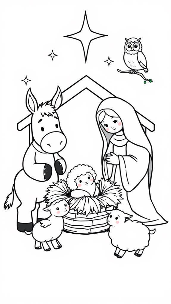 adorable animal nativity illustration