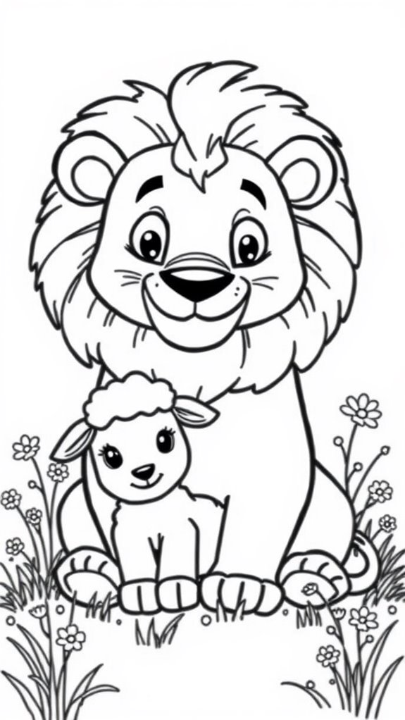 adorable lion and lamb