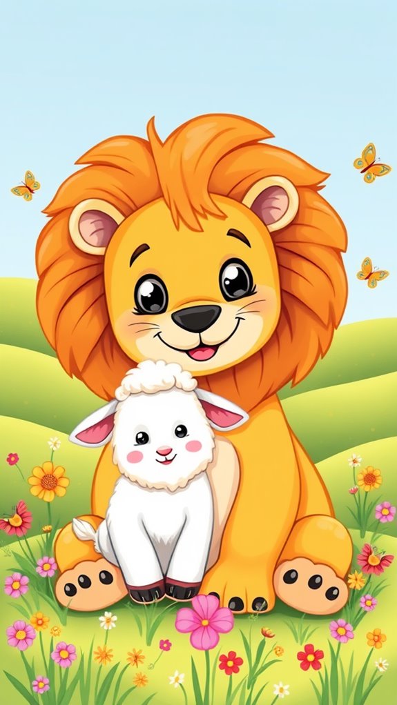 adorable lion lamb illustration