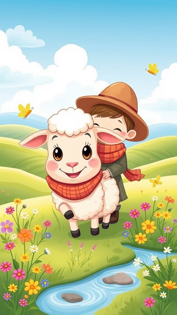 adorable shepherd and sheep