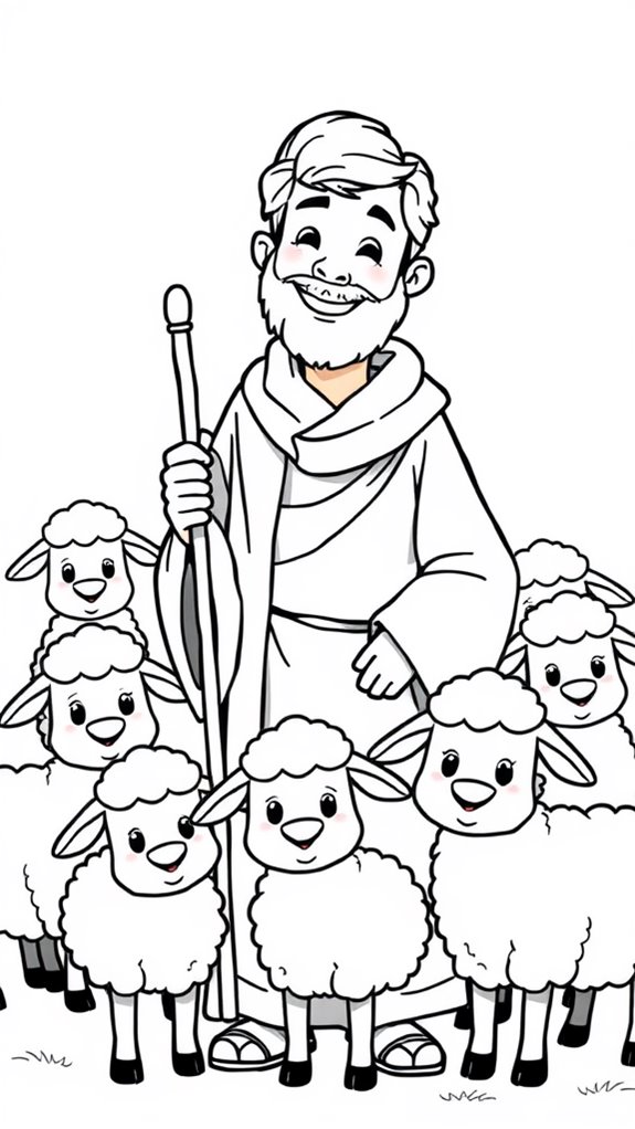 adorable shepherd with sheep