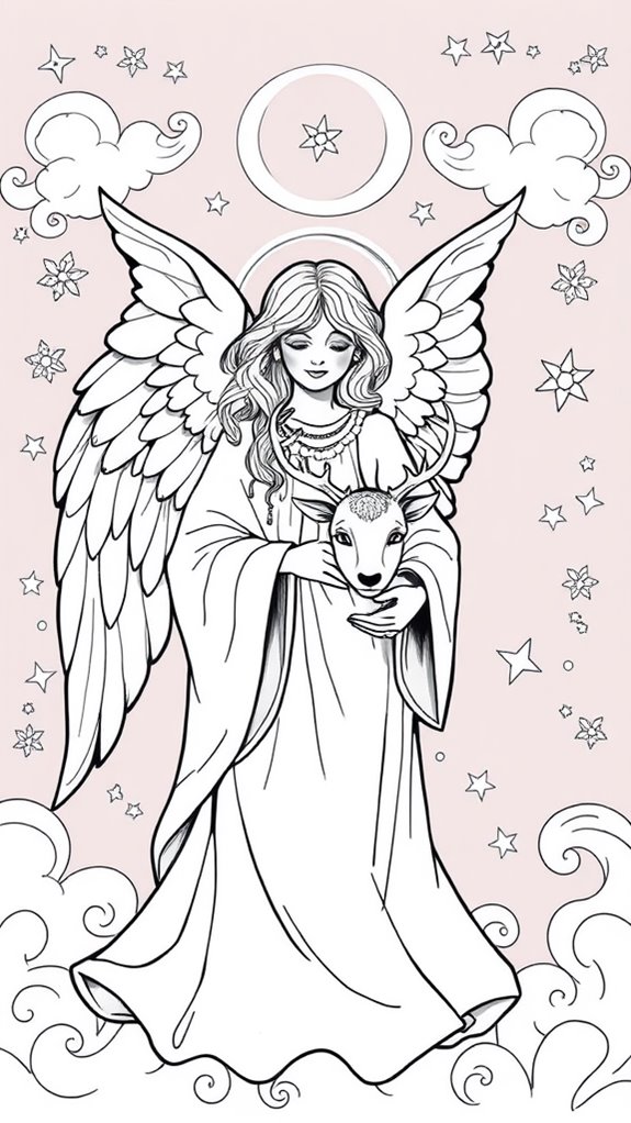 angel and reindeer coloring page