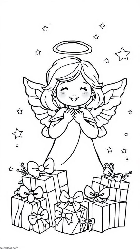 angel with gifts coloring page