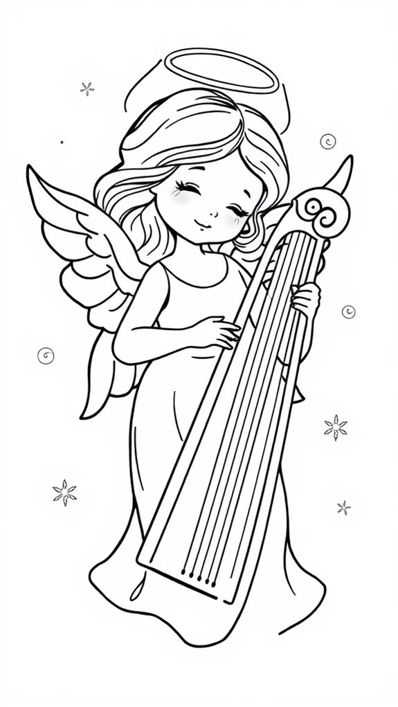 angel with harp coloring page