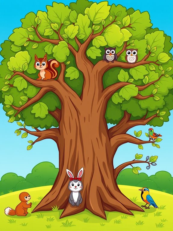 animals around a tree