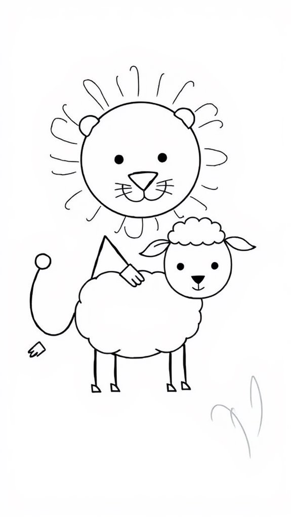 beginner lion lamb drawing