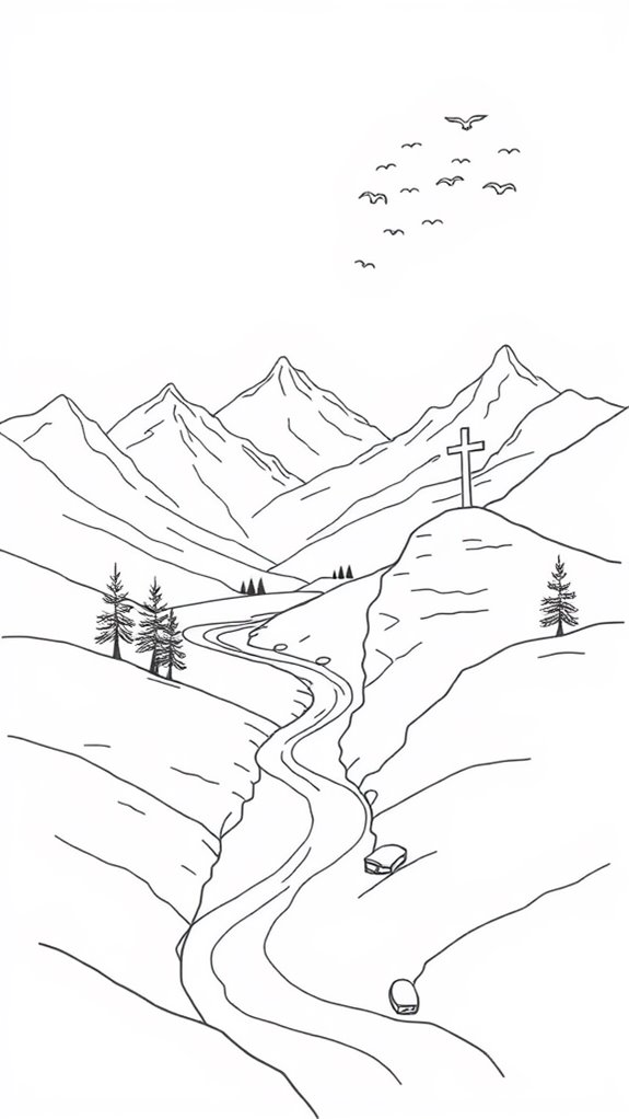 biblical mountain landscape drawing