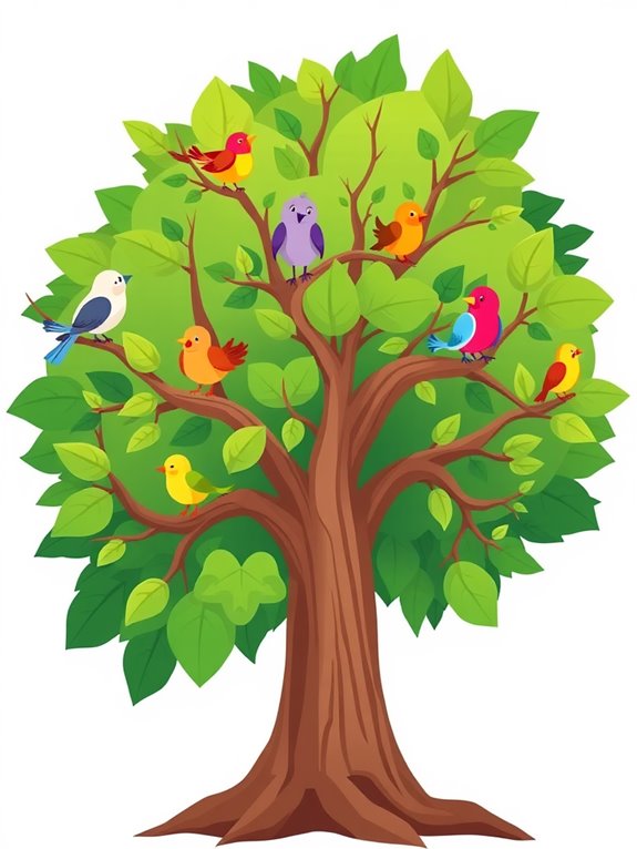 birds on tree illustration