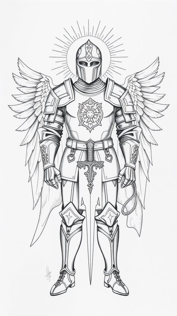 black and white armor drawing