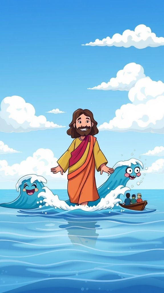 cartoon jesus water walking