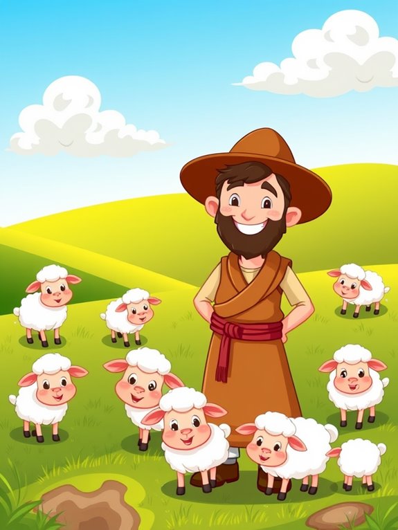 cartoon sheep shepherd illustration