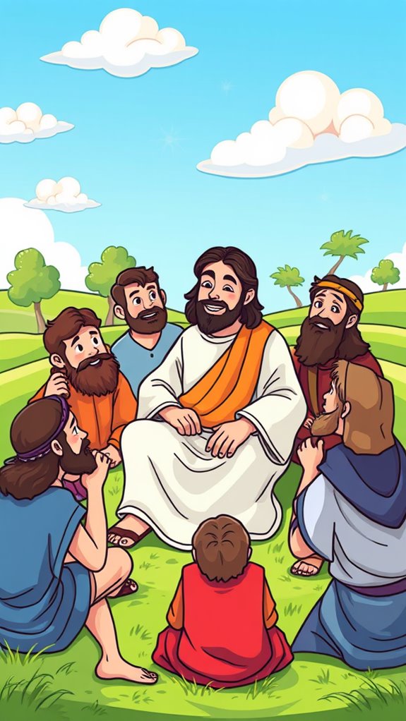 cartoon style jesus and disciples