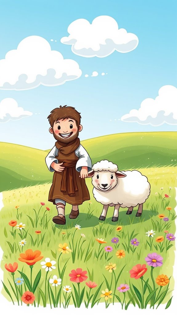 charming sheep with shepherd