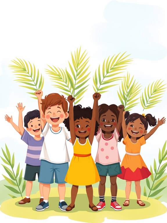 children waving palm branches