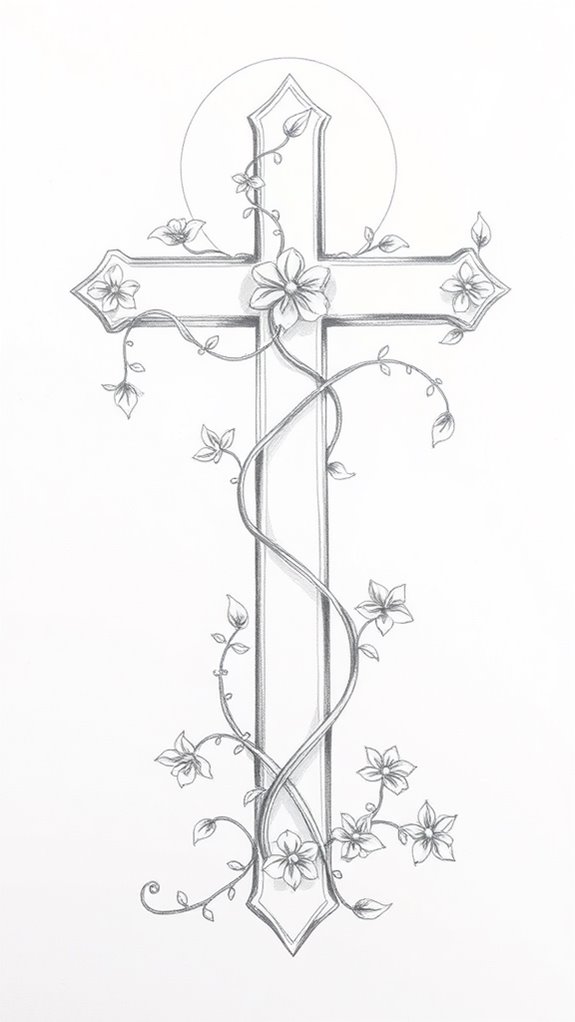 christian cross sketch drawing