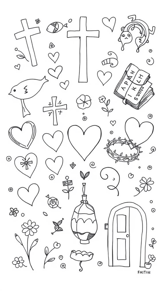 christian symbols doodle drawing