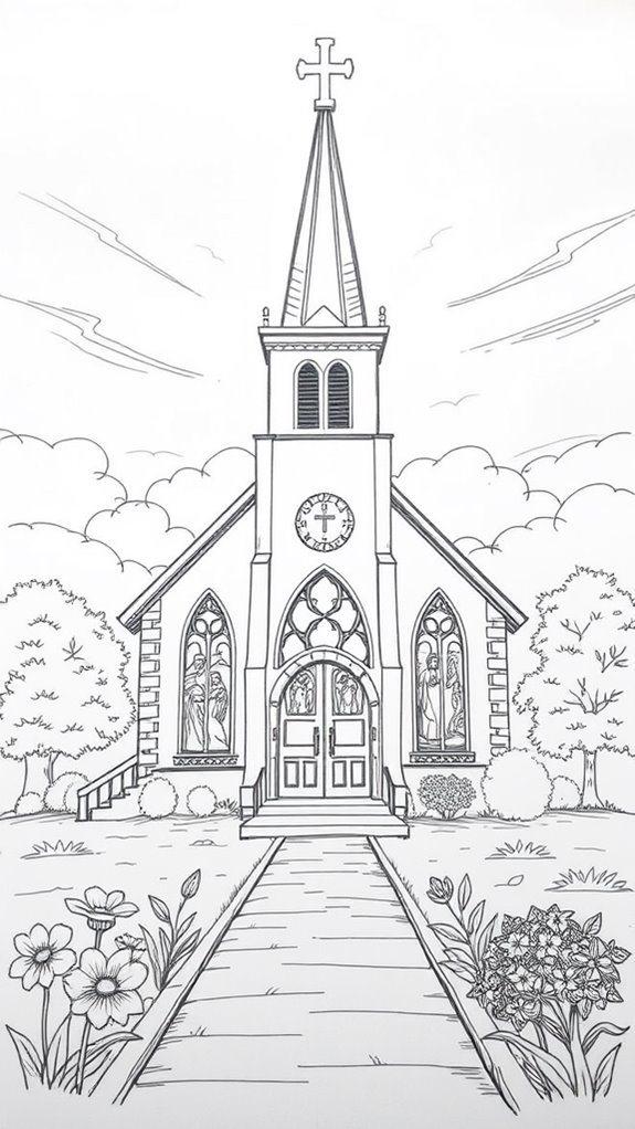 church building architectural sketch