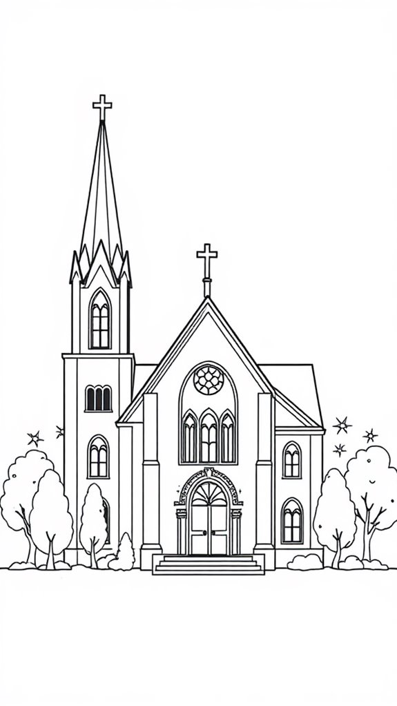 church building line drawing