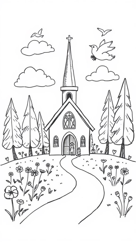 church scene doodle drawing