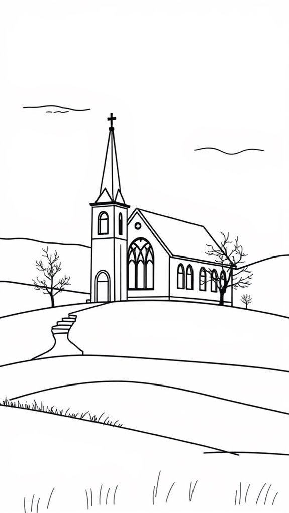 church silhouette line drawing