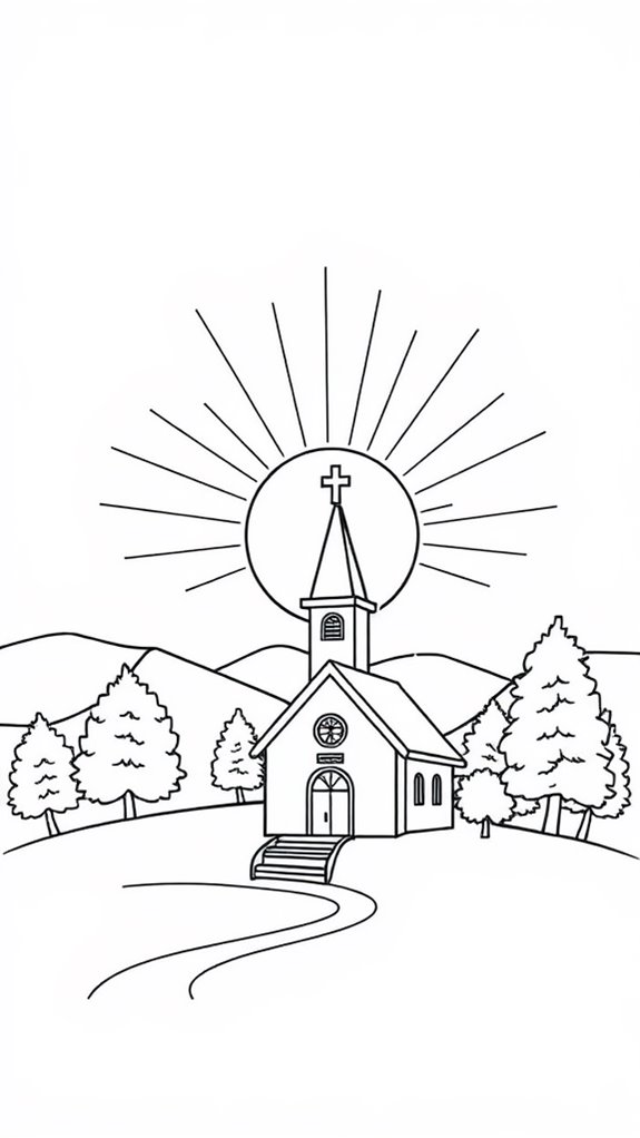 church sunrise coloring page