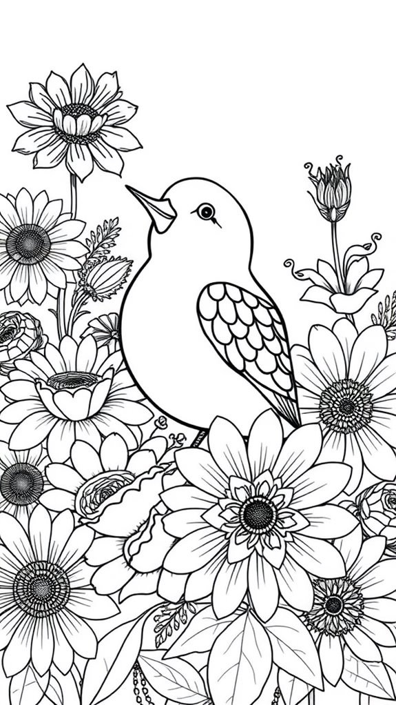 colorful birds and blooms