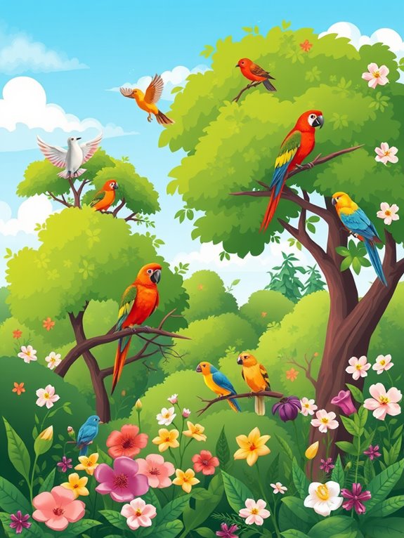 colorful birds in paradise