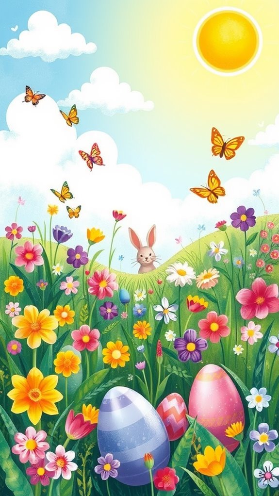 colorful easter garden scene