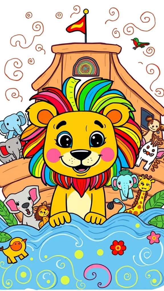 colorful lion doodle art