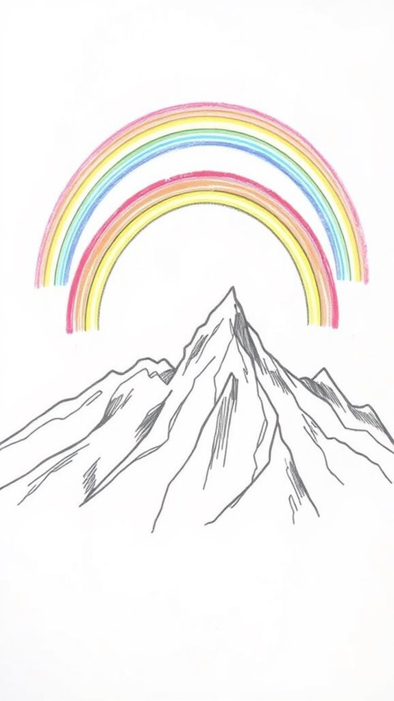 colorful mountains with rainbow