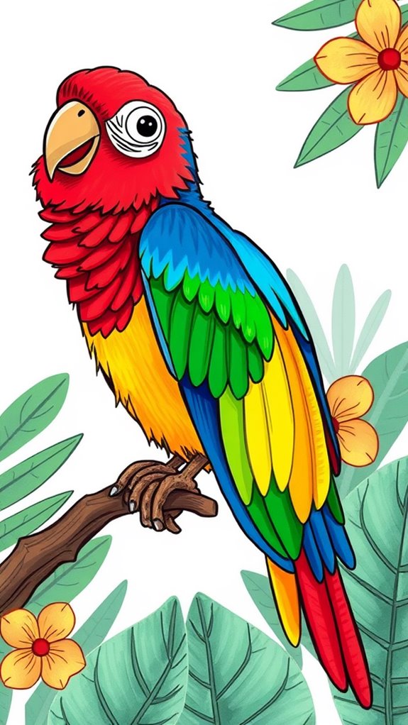 colorful parrot sketching activity