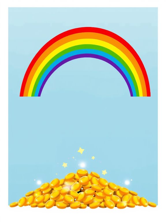 colorful rainbow with coins