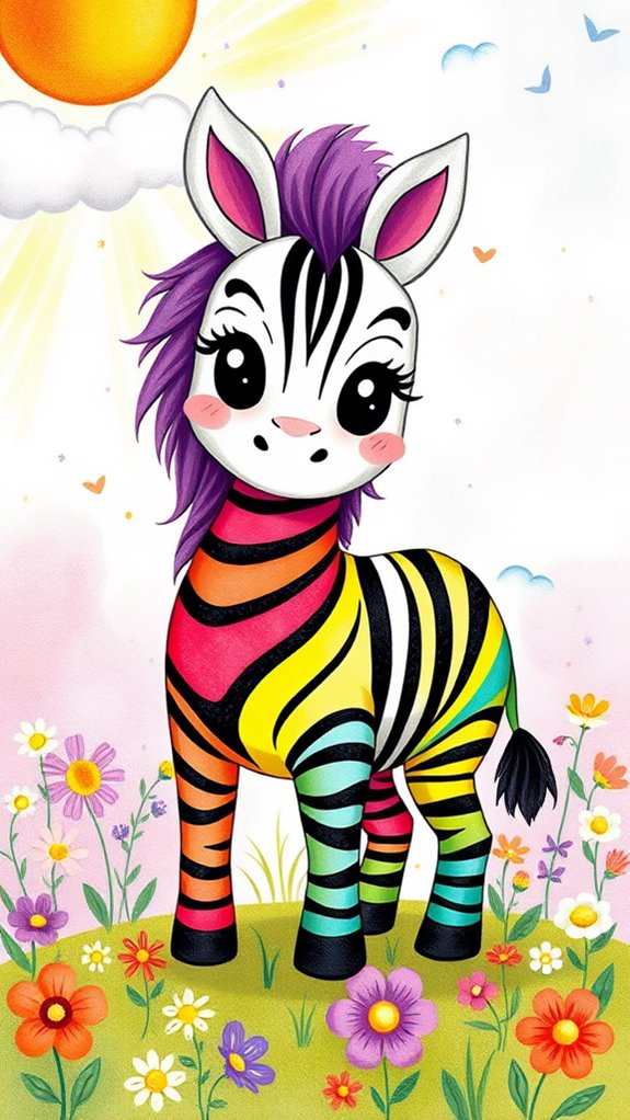 colorful striped zebra art