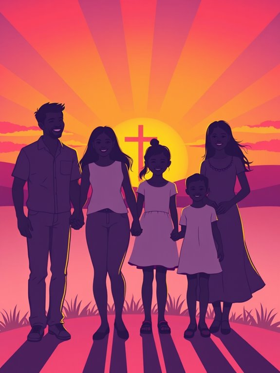 colorful sunset family illustration