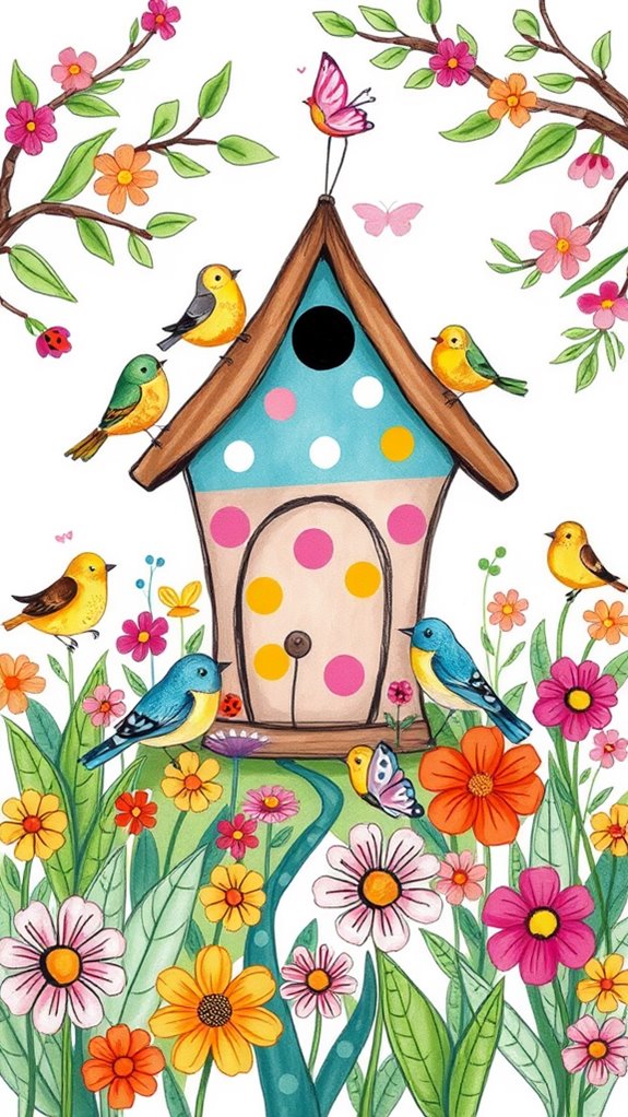 colorful whimsical birdhouse art