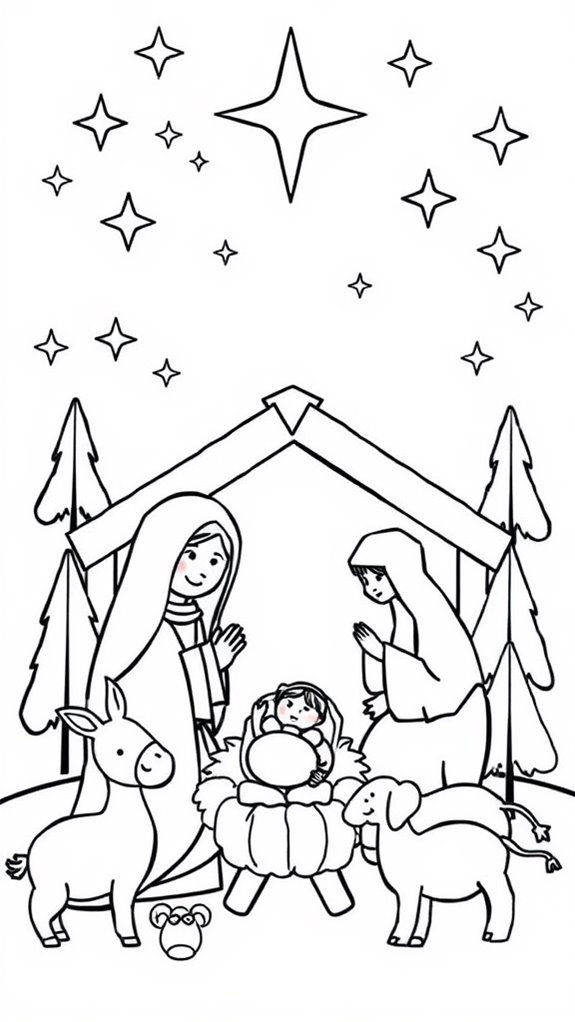 coloring page nativity scene