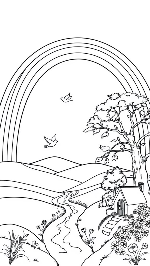 coloring page with rainbows