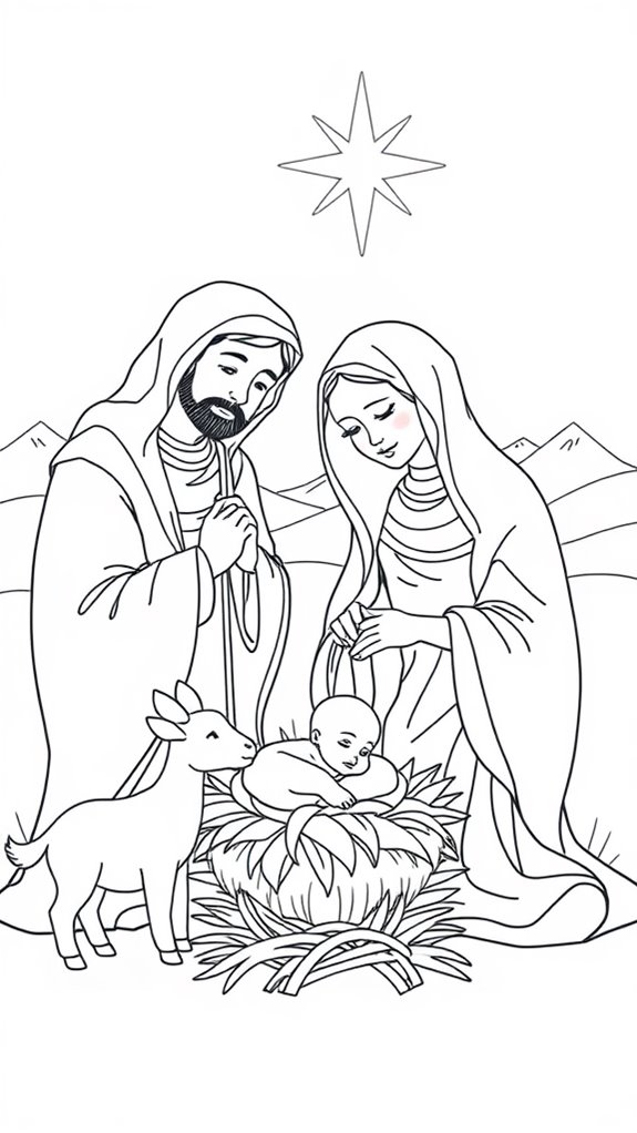 continuous line nativity illustration