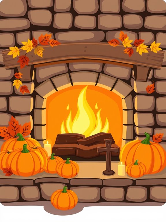 cozy thanksgiving fireplace clipart