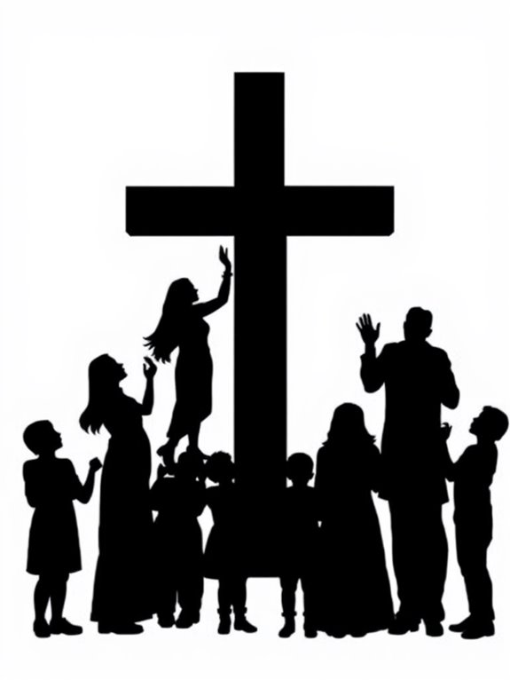 cross and family silhouette