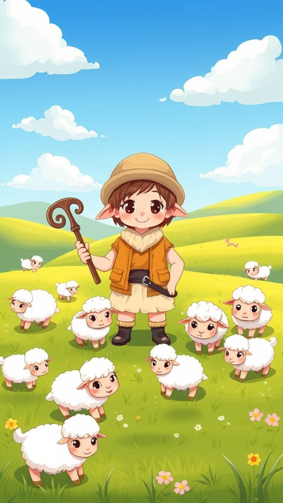 cute shepherd with sheep