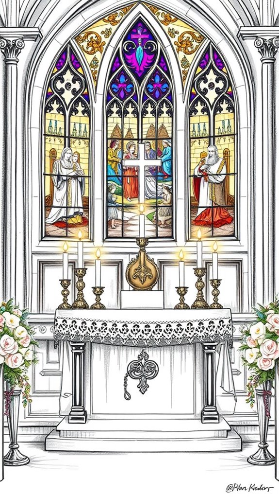 detailed church altar sketch