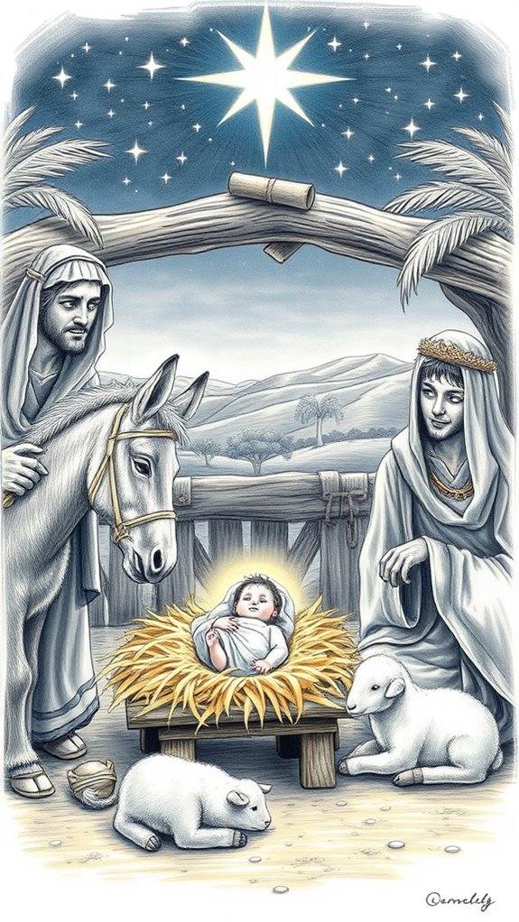 detailed nativity scene illustration