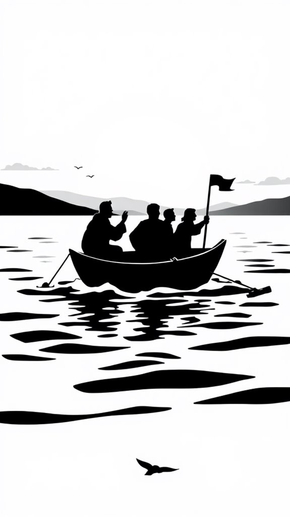 disciples in boat silhouette