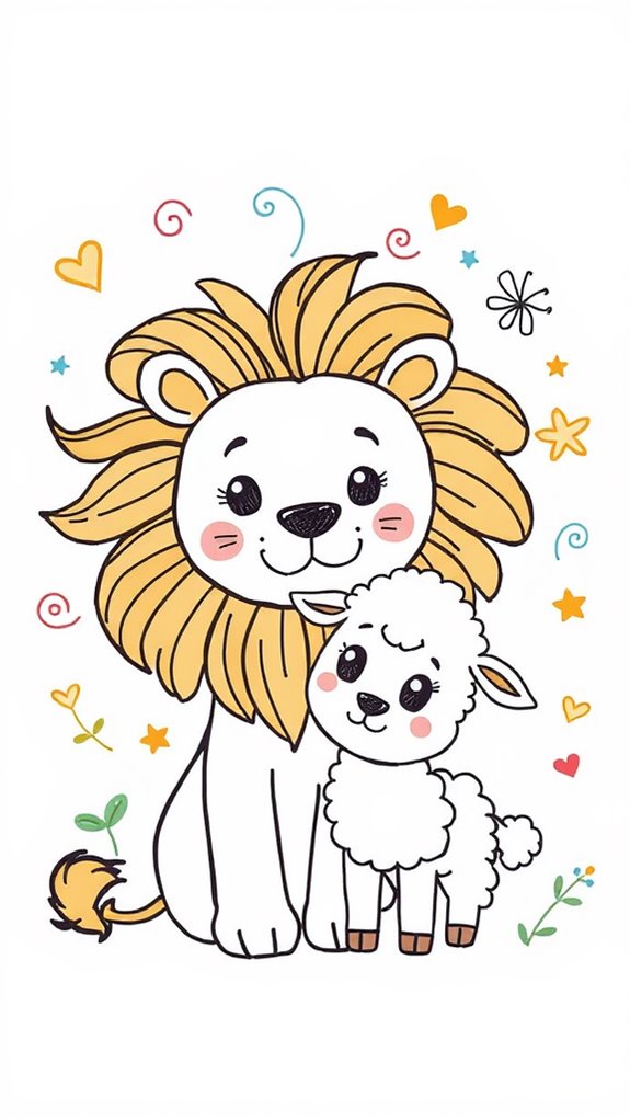 doodle style lion and lamb