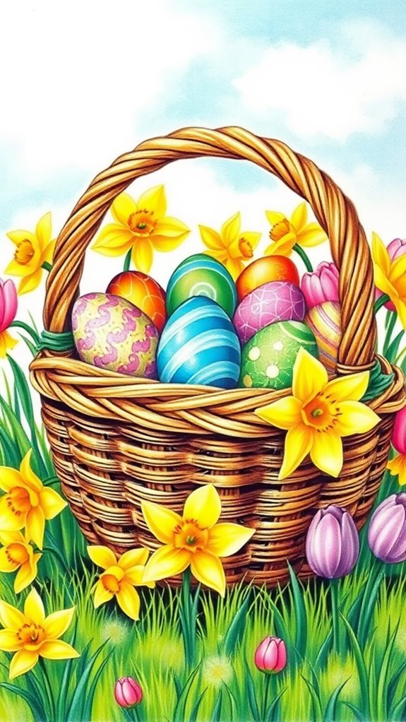 easter basket colored pencils