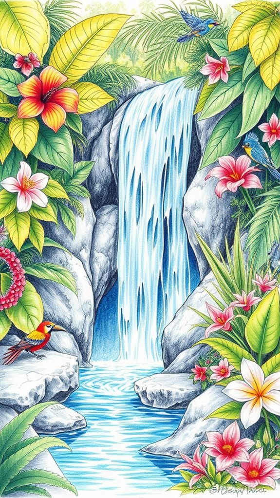 eden waterfall drawing sketch